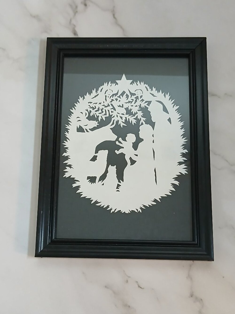 Framed Scherensch-German Paper Cutting-Nativity Silhouette Scene
